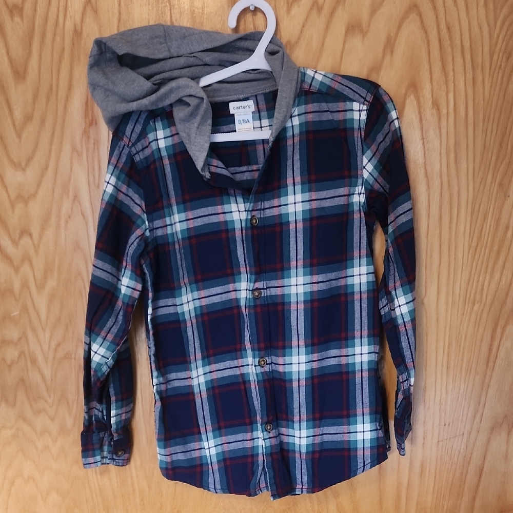 Button Down Boy Shirt With Hood